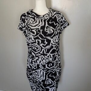 Pendleton Sheath Dress Cowl Neck Size 14 Rayon Linen Abstract Print Lined Pocket